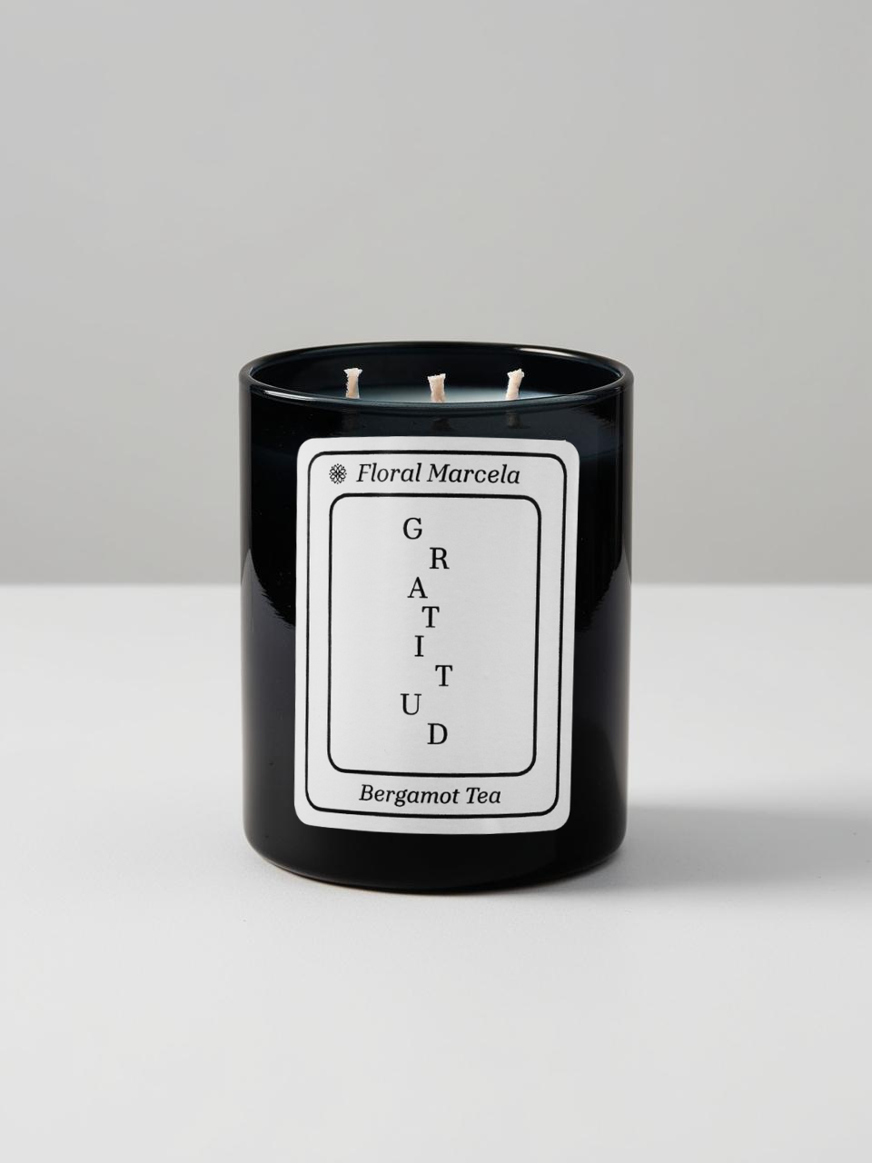 Large Bergamot Tea Candle in black glass jar with triple wicks